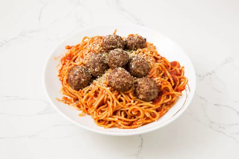 Spaghetti with meatballs at Pronto Pasta & More Italian Restaurant in New York
